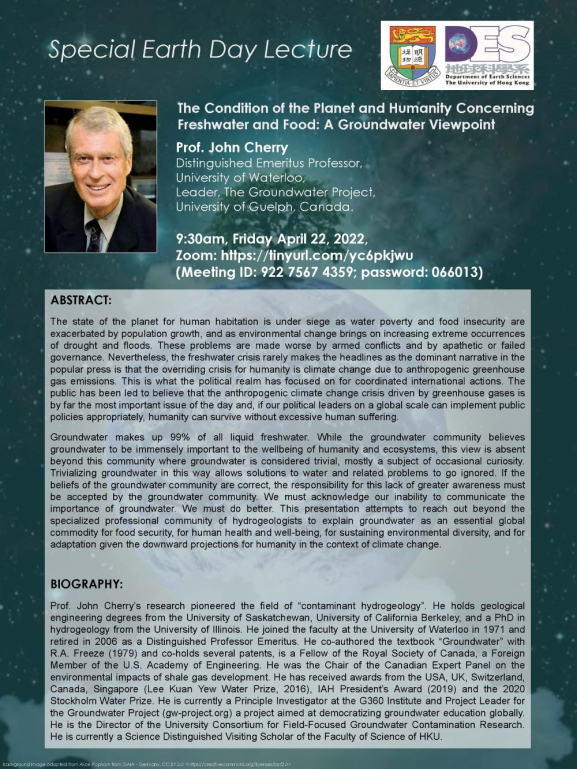 Special Earth Day Lecture by Prof. John Cherry