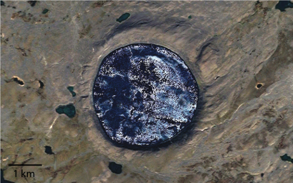 Pingualuit crater lake in Canada is a modern-day example of a cold impact crater-hosted lake on Earth analogous to ancient crater lakes on Mars.Credit: Google Earth